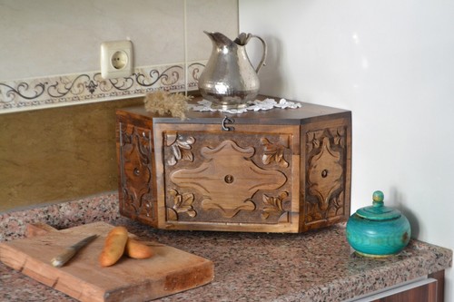 Walnut wood corner bread box - wood,