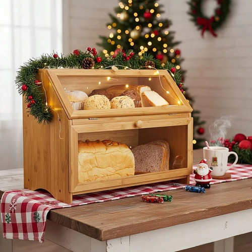 Large wooden bread box with - box,