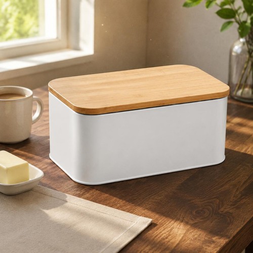 Bamboo lid bread box rounded - bamboo,