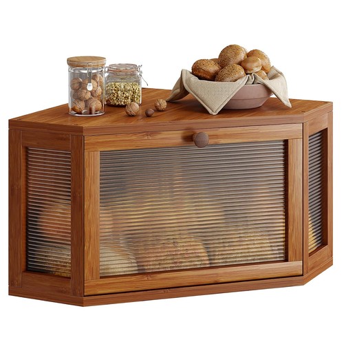 Bamboo corner bread box - bamboo,
