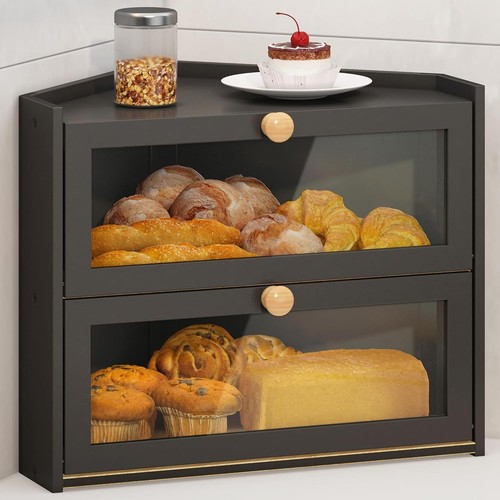 Black corner bread box - black,
