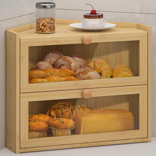 Bamboo corner bread box - bamboo,