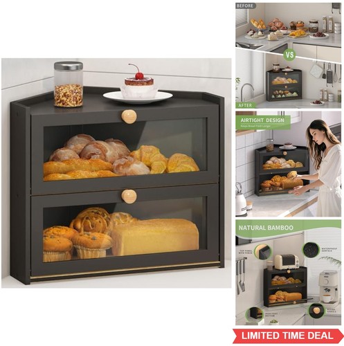 Corner bread box bamboo large - bread,