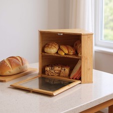 2 Tier Corner Bread Bin Bamboo